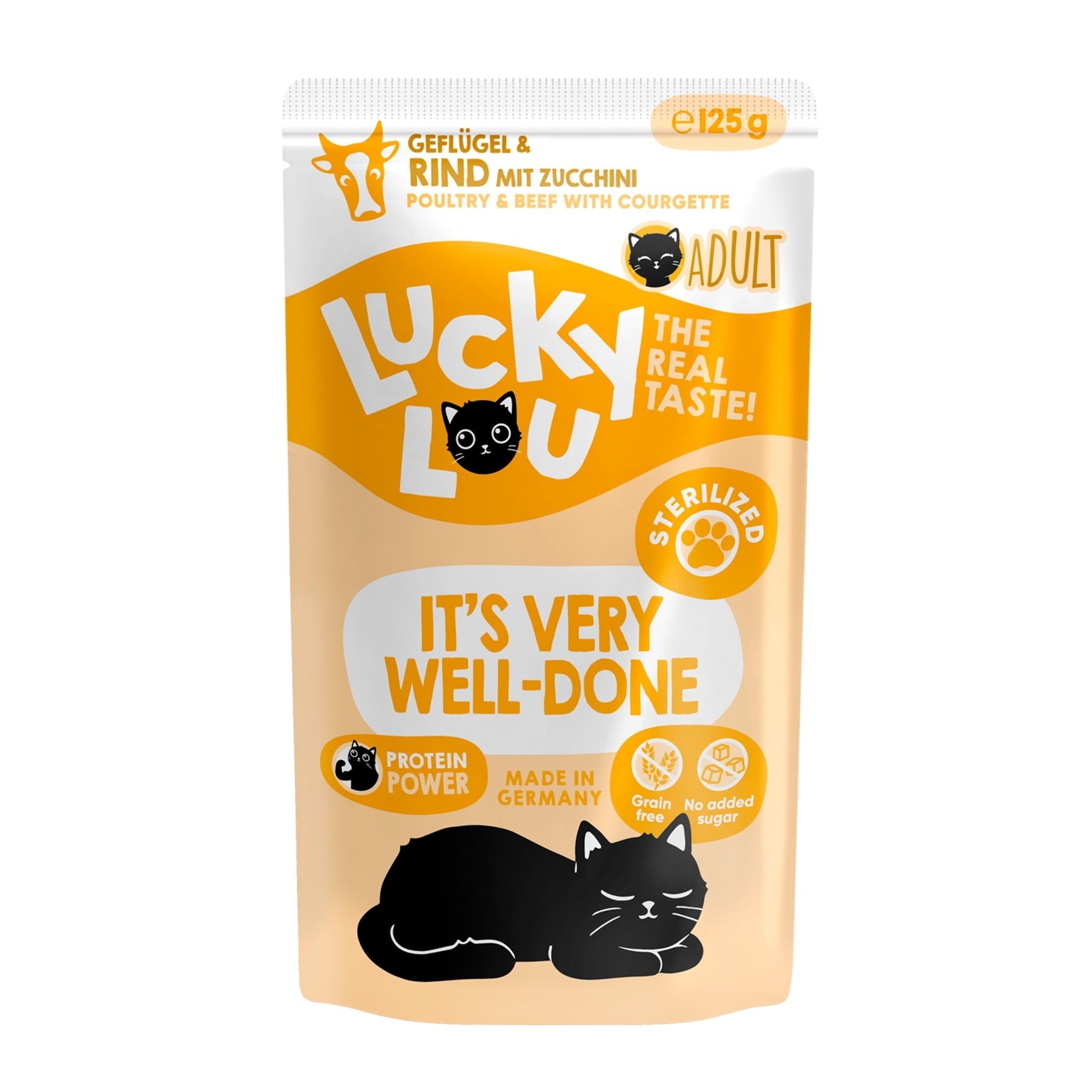 Lucky Lou Pouch Lifestage Sterilized Geflügel &amp; Rind, Katzen Nassfutter - Woofshack