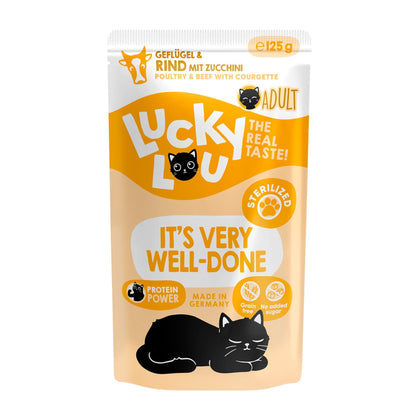 Lucky Lou Pouch Lifestage Sterilized Geflügel &amp; Rind, Katzen Nassfutter - Woofshack