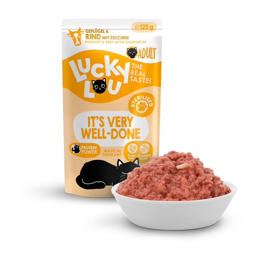 Lucky Lou Pouch Lifestage Sterilized Geflügel &amp; Rind, Katzen Nassfutter - Woofshack