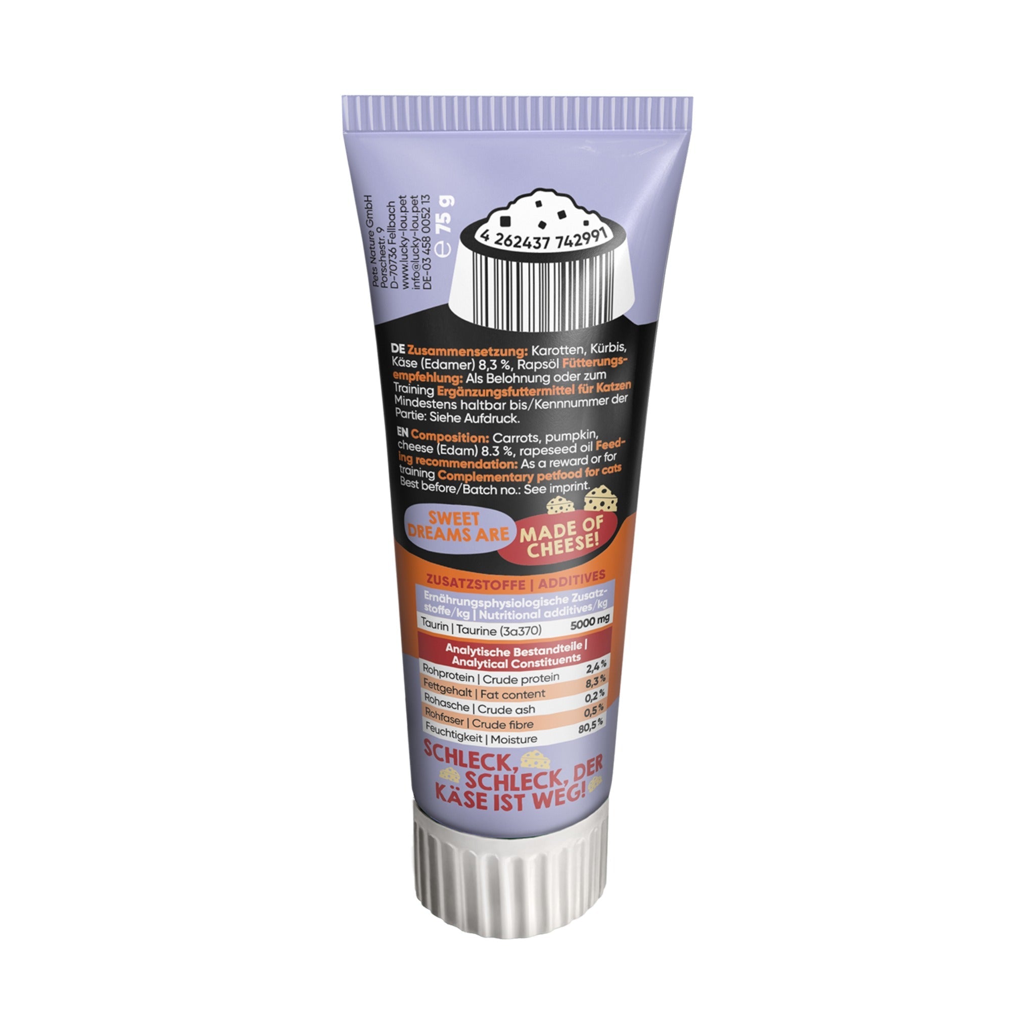 Lucky Lou Tube Quetschkopf Adult Käse, Katzensnack - Woofshack