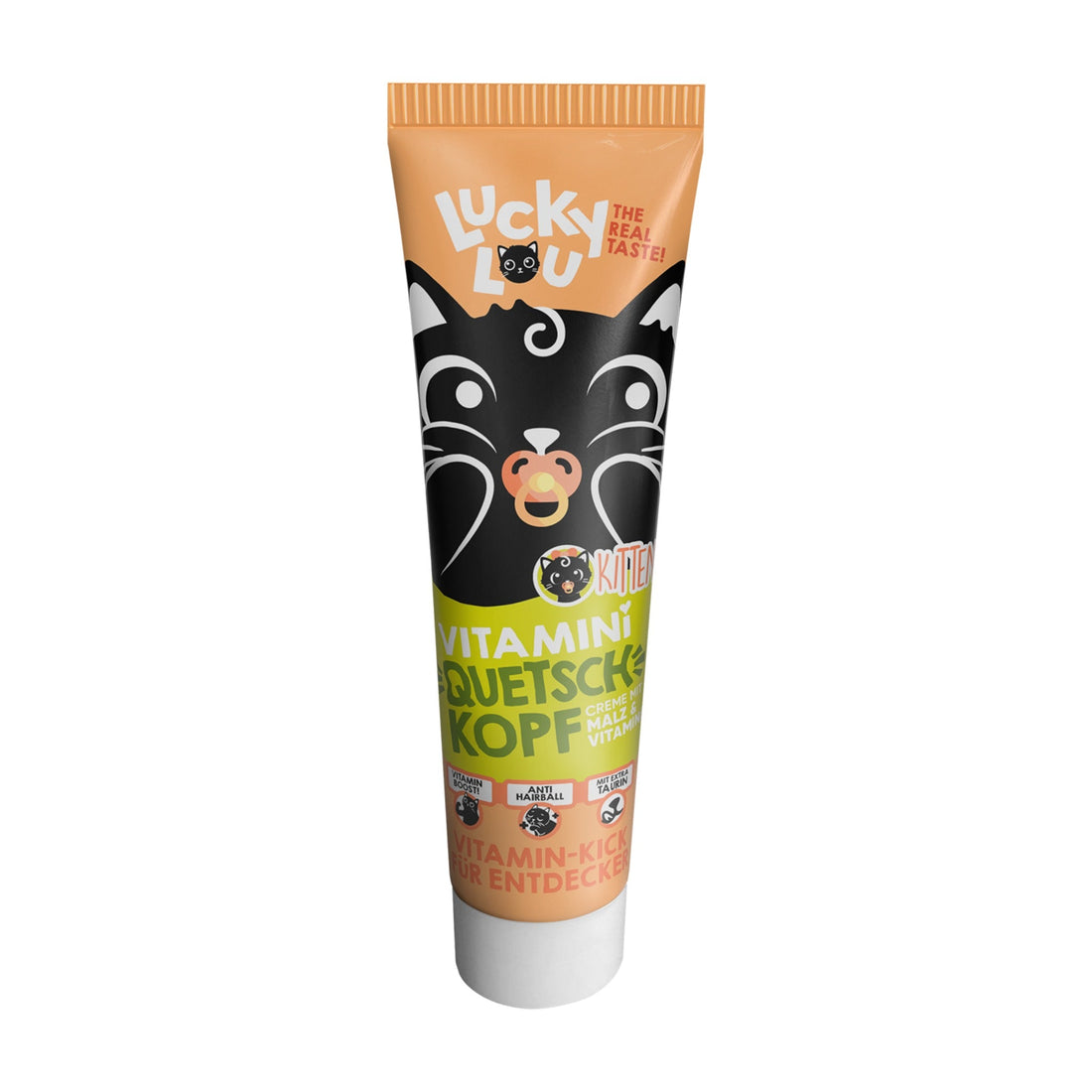 Lucky Lou Tube Quetschkopf Kitten Malz &amp; Vitamine, Katzensnack - Woofshack