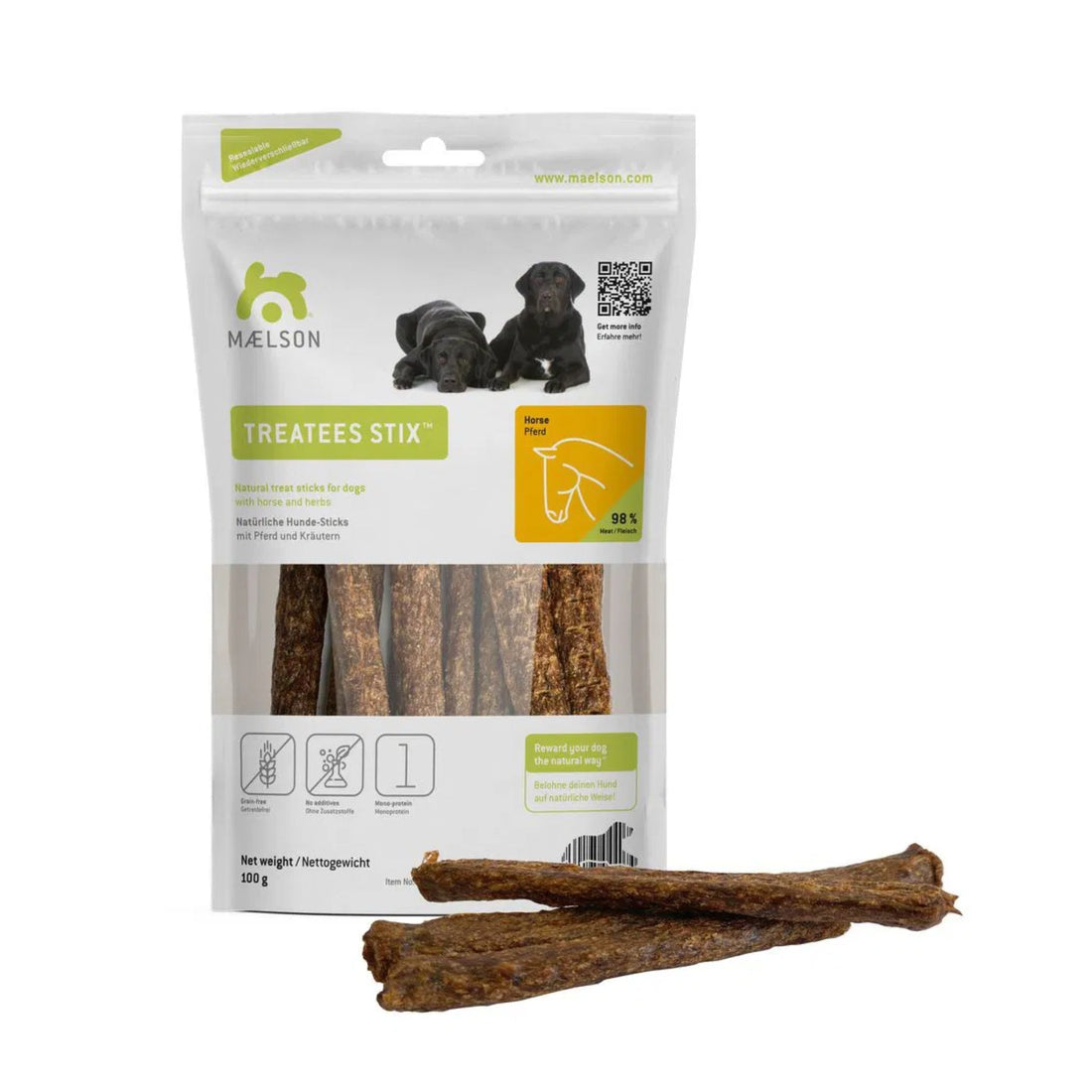Maelson Treatees Stix Pferd – Premium Pferdefleisch - Stangen für Hunde, natürlicher Kausnack für gesunde Zähne &amp; artgerechte Belohnung - Woofshack
