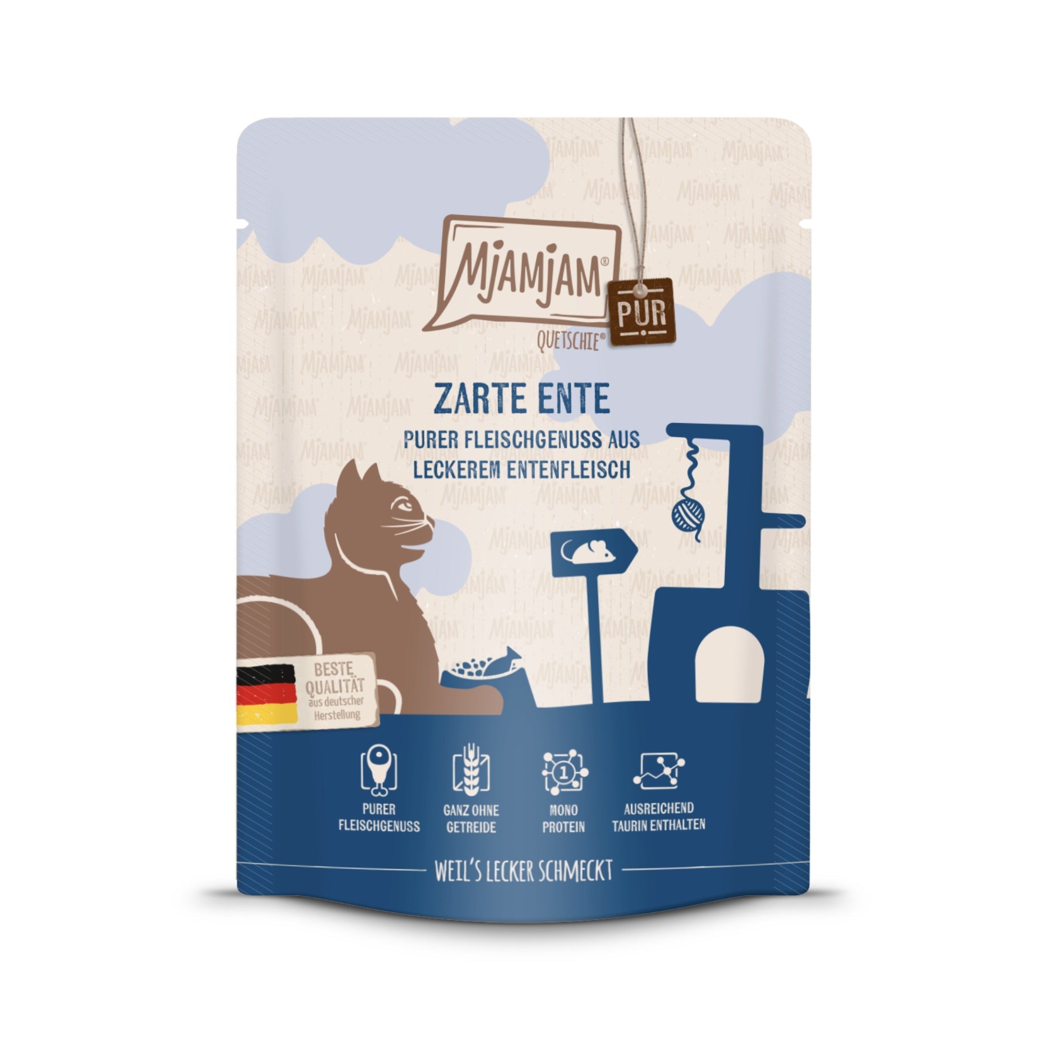 MjAMjAM Quetschie Ente Pur - Katzen Nassfutter - Woofshack