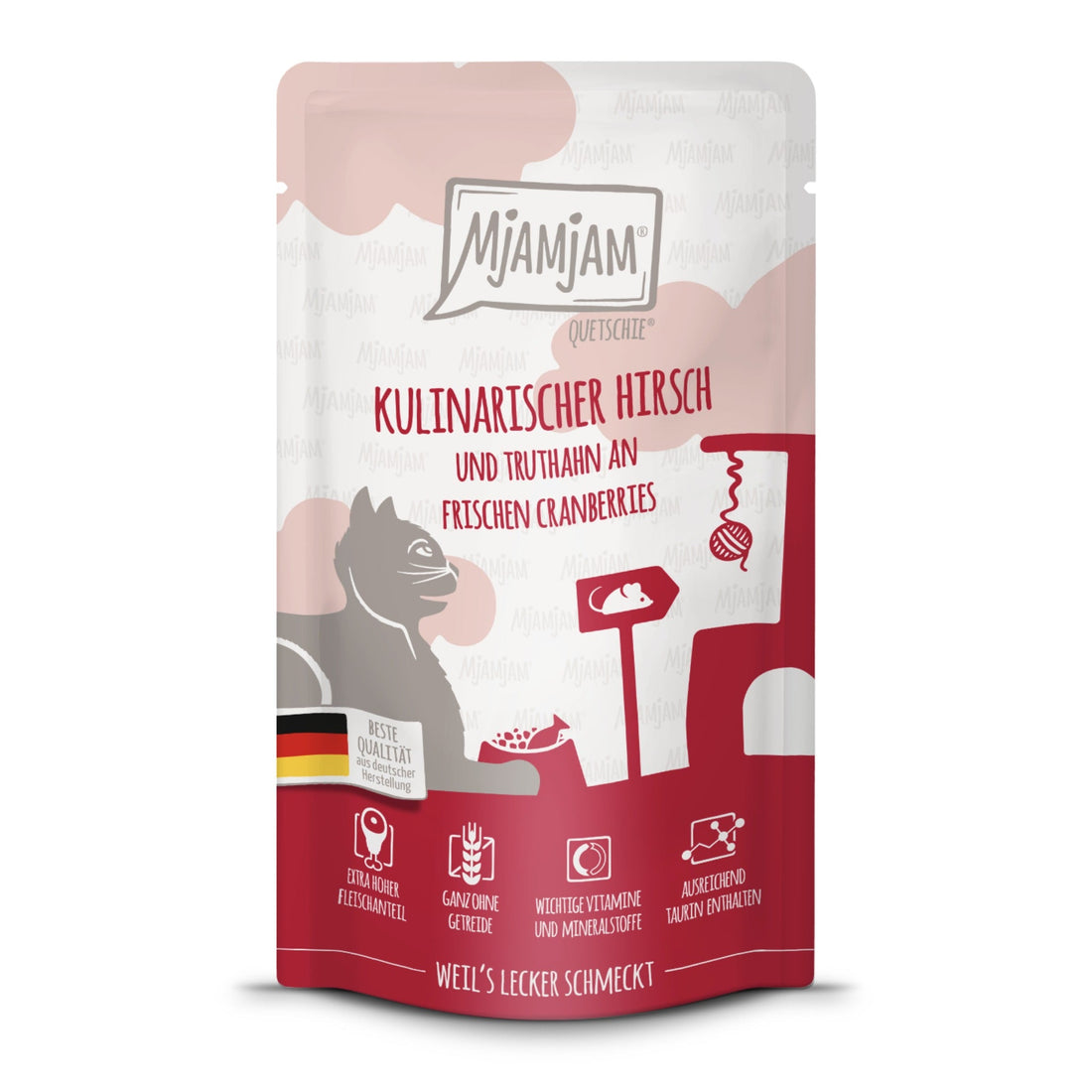 MjAMjAM Quetschie Hirsch &amp; Truthahn - Katzen Nassfutter - Woofshack