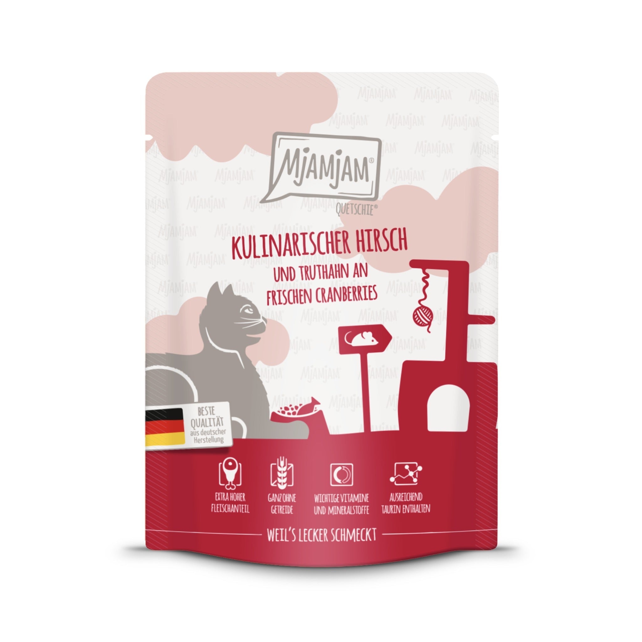 MjAMjAM Quetschie Hirsch &amp; Truthahn - Katzen Nassfutter - Woofshack