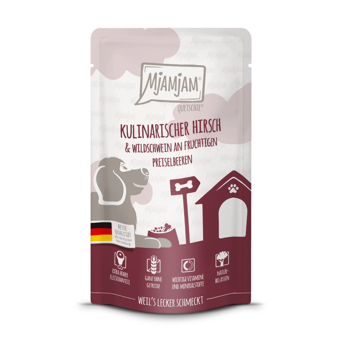 MjAMjAM Quetschie Hirsch &amp; Wildschwein - Hunde Nassfutter - Woofshack