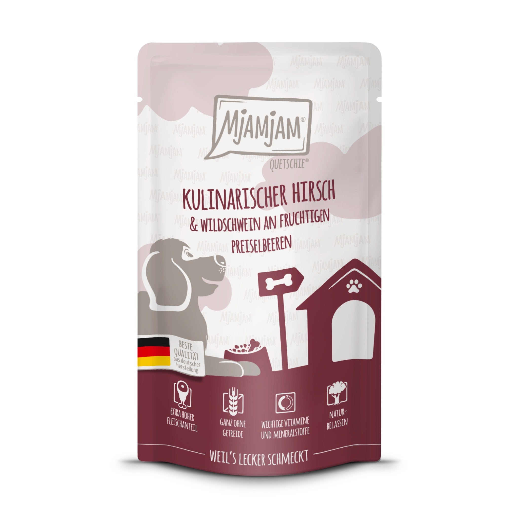 MjAMjAM Quetschie Hirsch &amp; Wildschwein - Hunde Nassfutter - Woofshack