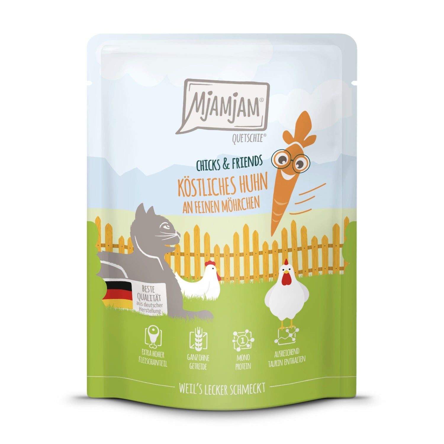MjAMjAM Quetschie Huhn &amp; Möhrchen - Katzen Nassfutter - Woofshack