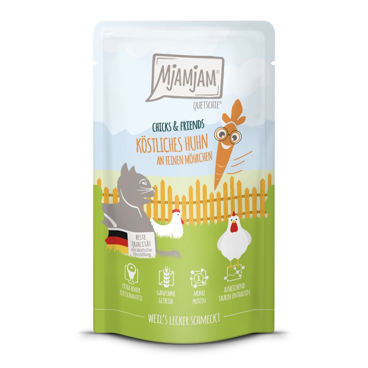 MjAMjAM Quetschie Huhn &amp; Möhrchen - Katzen Nassfutter - Woofshack