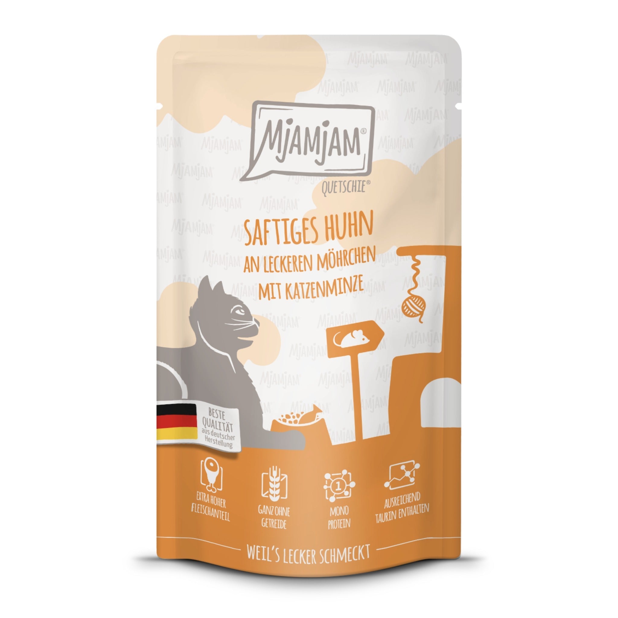 MjAMjAM Quetschie Huhn &amp; Möhren - Katzen Nassfutter - Woofshack