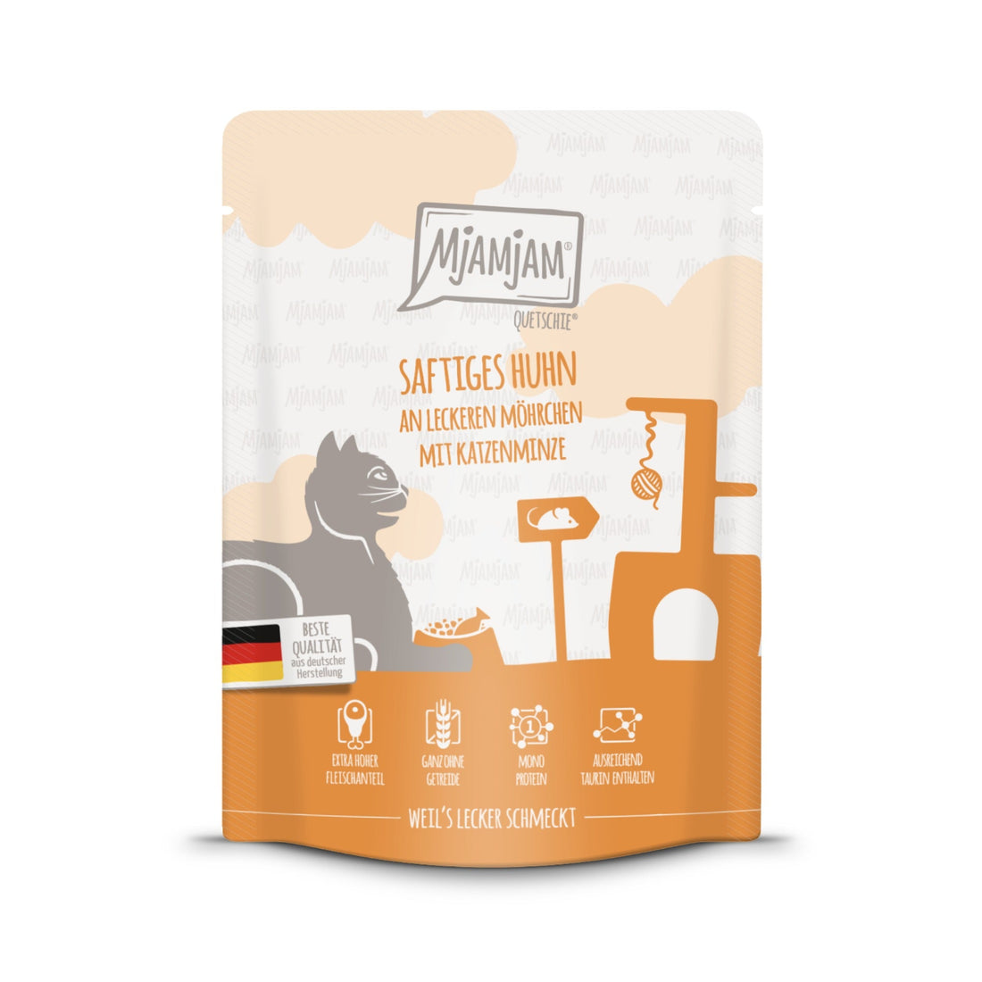 MjAMjAM Quetschie Huhn &amp; Möhren - Katzen Nassfutter - Woofshack