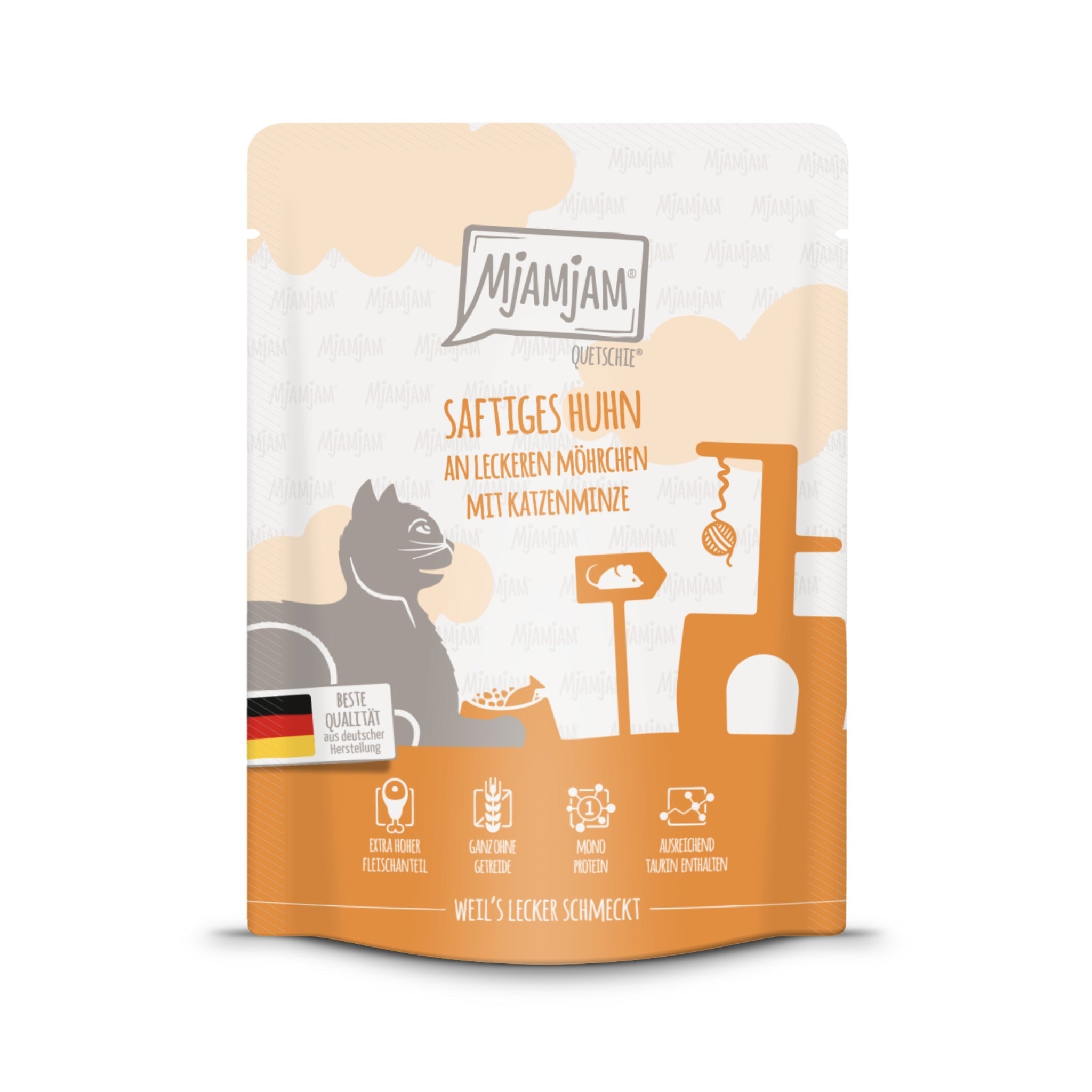 MjAMjAM Quetschie Huhn &amp; Möhren - Katzen Nassfutter - Woofshack
