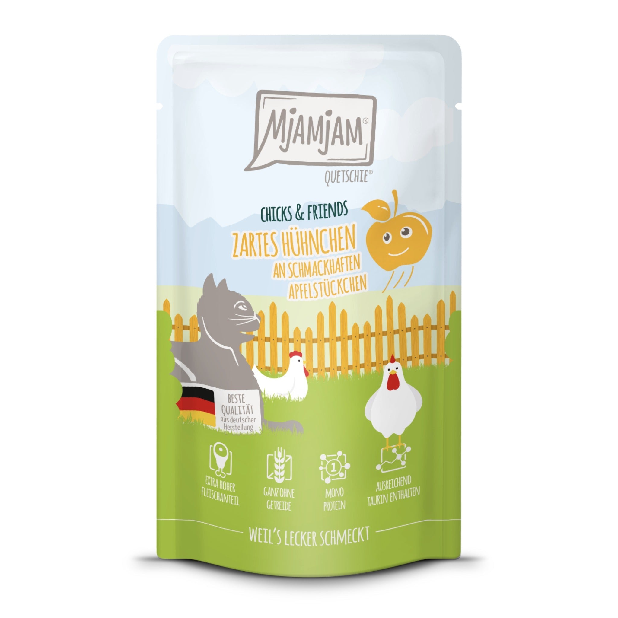 MjAMjAM Quetschie Hühnchen &amp; Apfel - Katzen Nassfutter - Woofshack