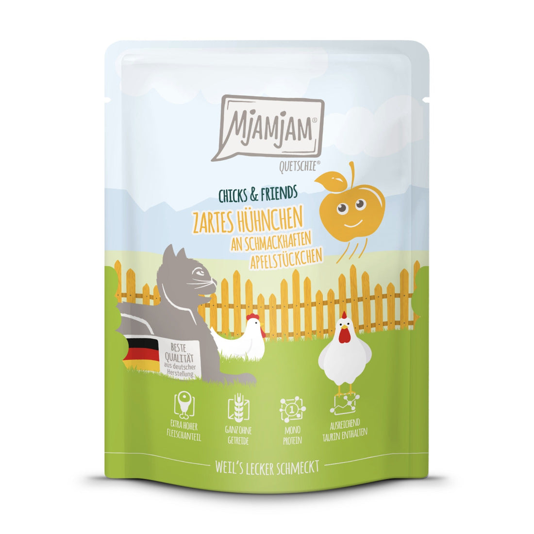MjAMjAM Quetschie Hühnchen &amp; Apfel - Katzen Nassfutter - Woofshack