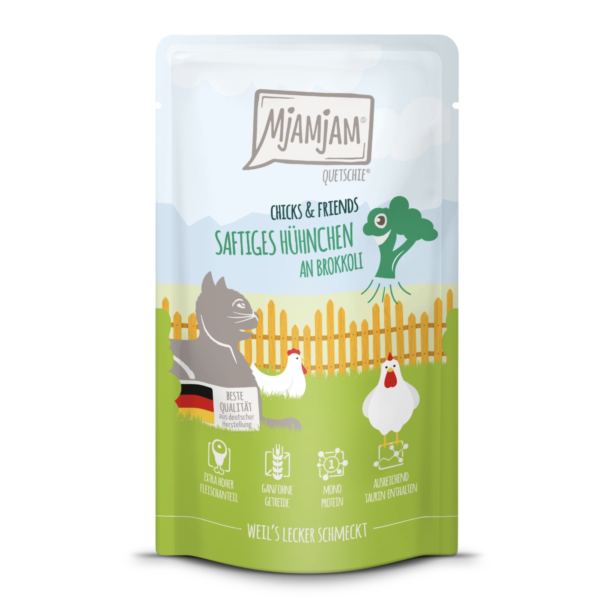 MjAMjAM Quetschie Hühnchen &amp; Brokkoli - Katzen Nassfutter - Woofshack