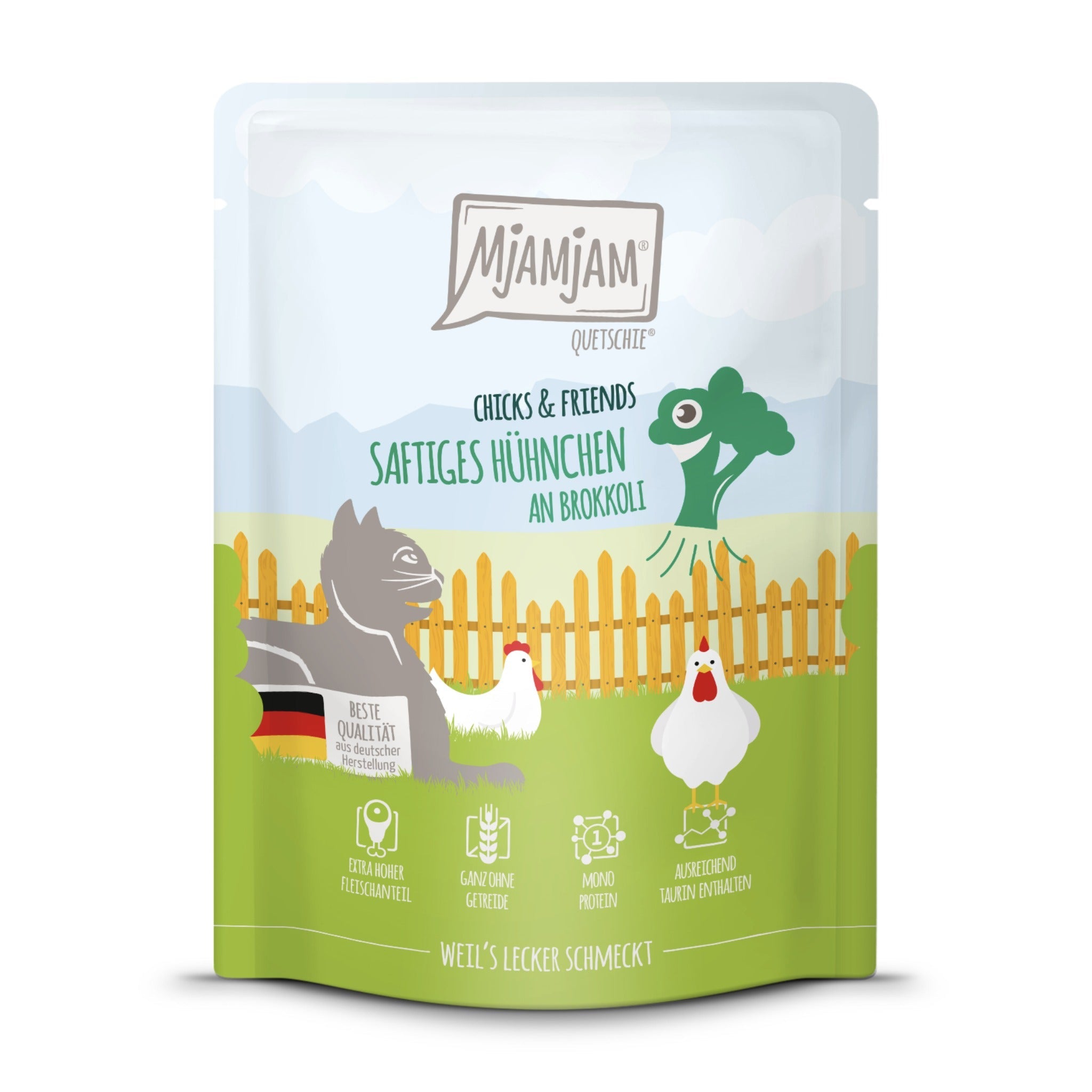 MjAMjAM Quetschie Hühnchen &amp; Brokkoli - Katzen Nassfutter - Woofshack