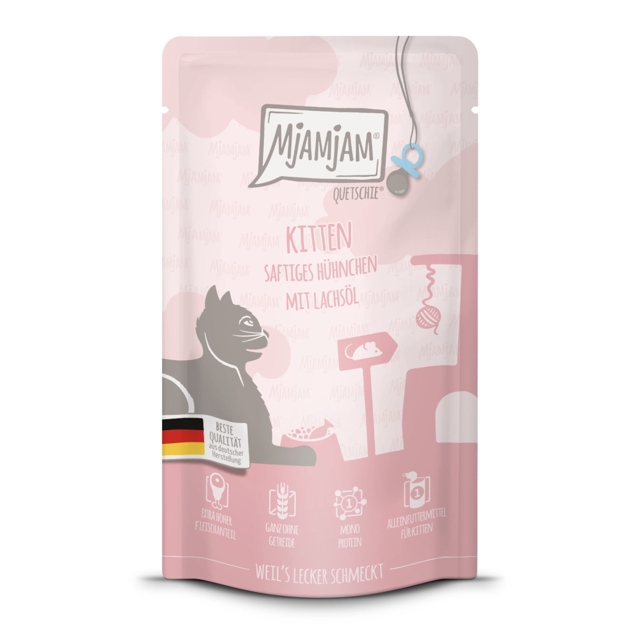 MjAMjAM Quetschie Hühnchen &amp; Lachsöl - Kitten Nassfutter - Woofshack