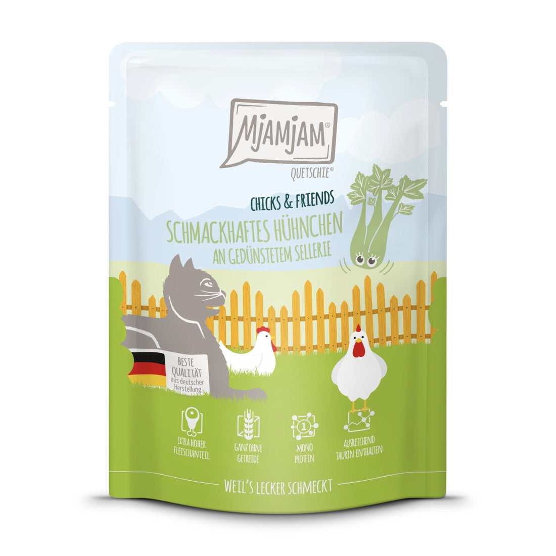 MjAMjAM Quetschie Hühnchen &amp; Sellerie - Katzen Nassfutter - Woofshack