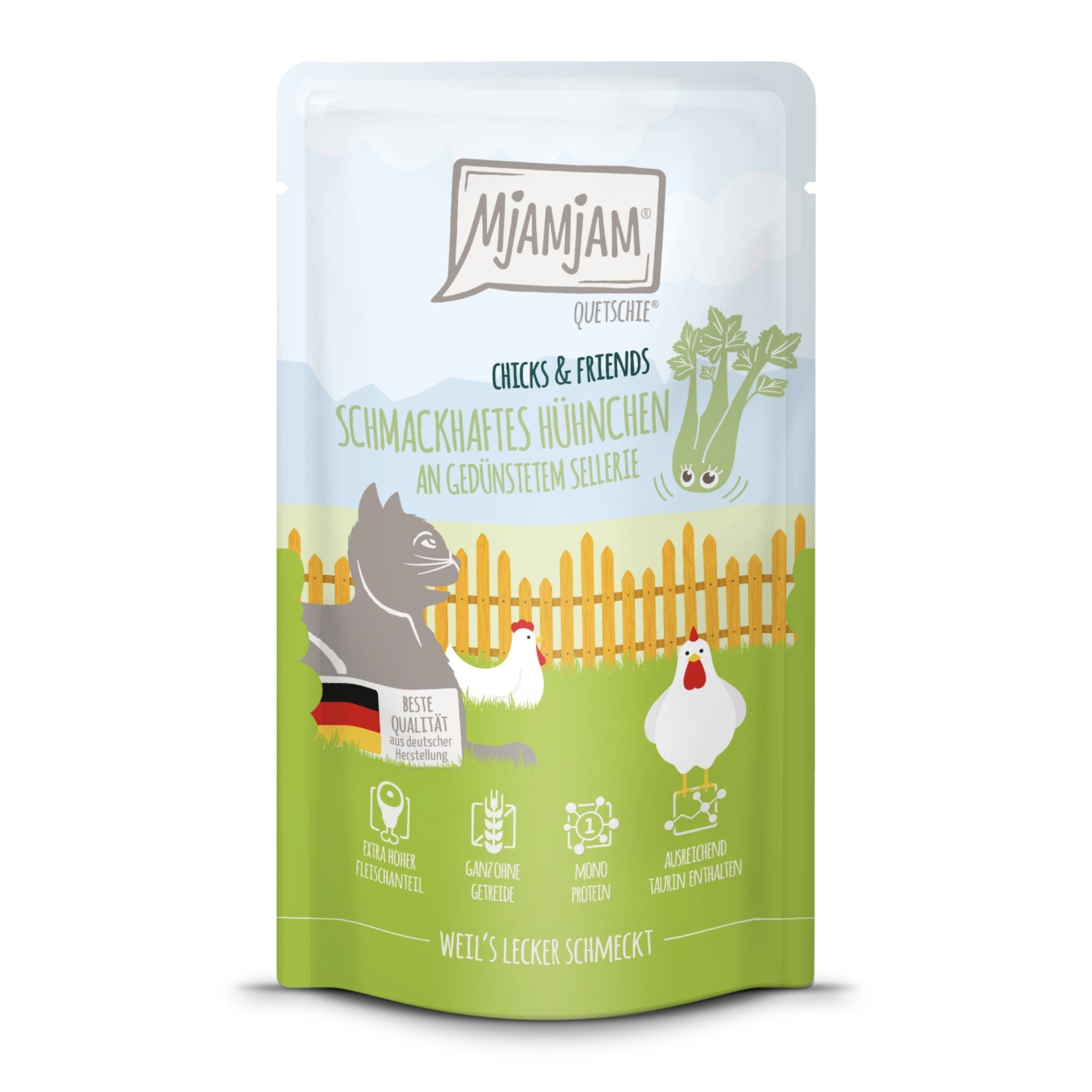 MjAMjAM Quetschie Hühnchen &amp; Sellerie - Katzen Nassfutter - Woofshack