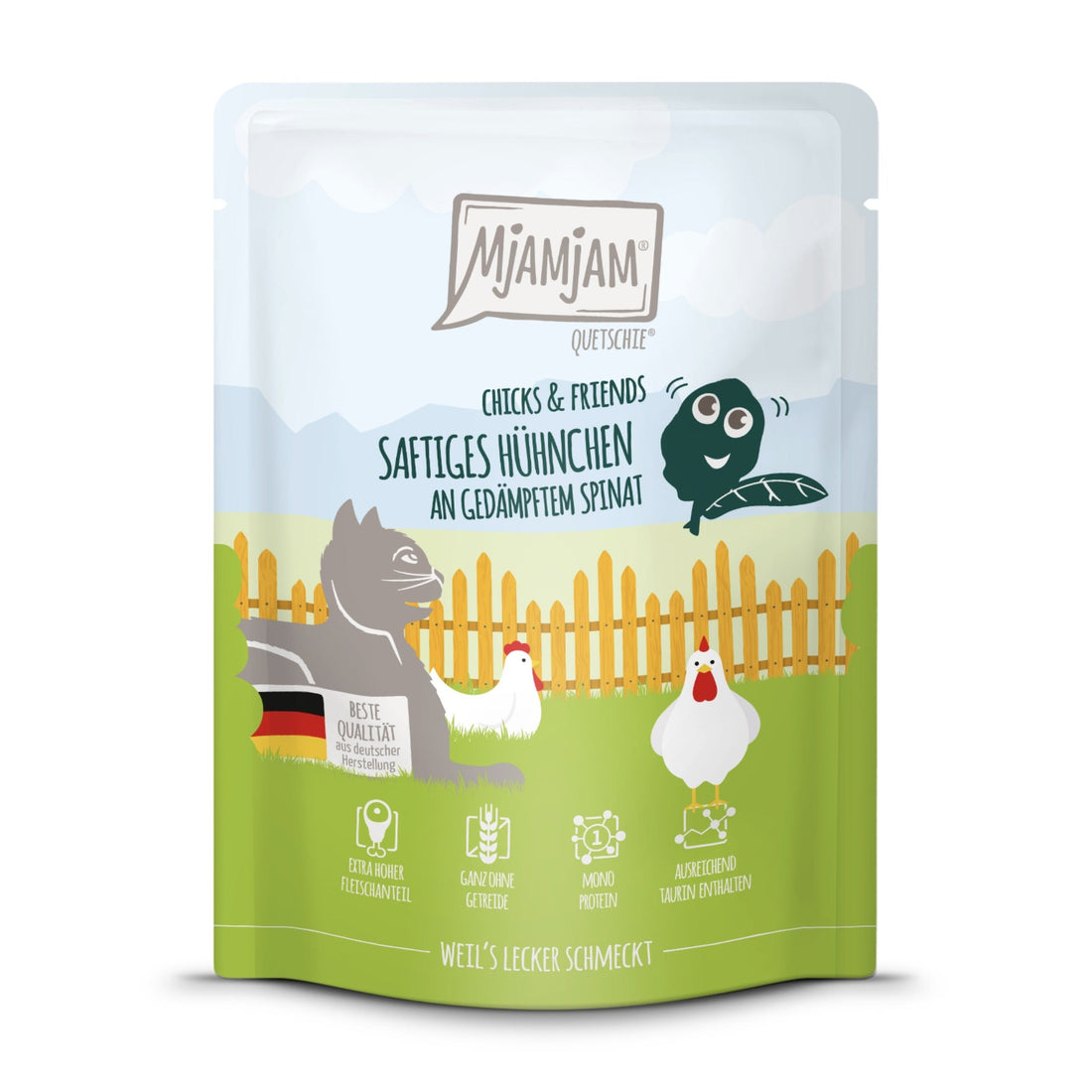 MjAMjAM Quetschie Hühnchen &amp; Spinat - Katzen Nassfutter - Woofshack