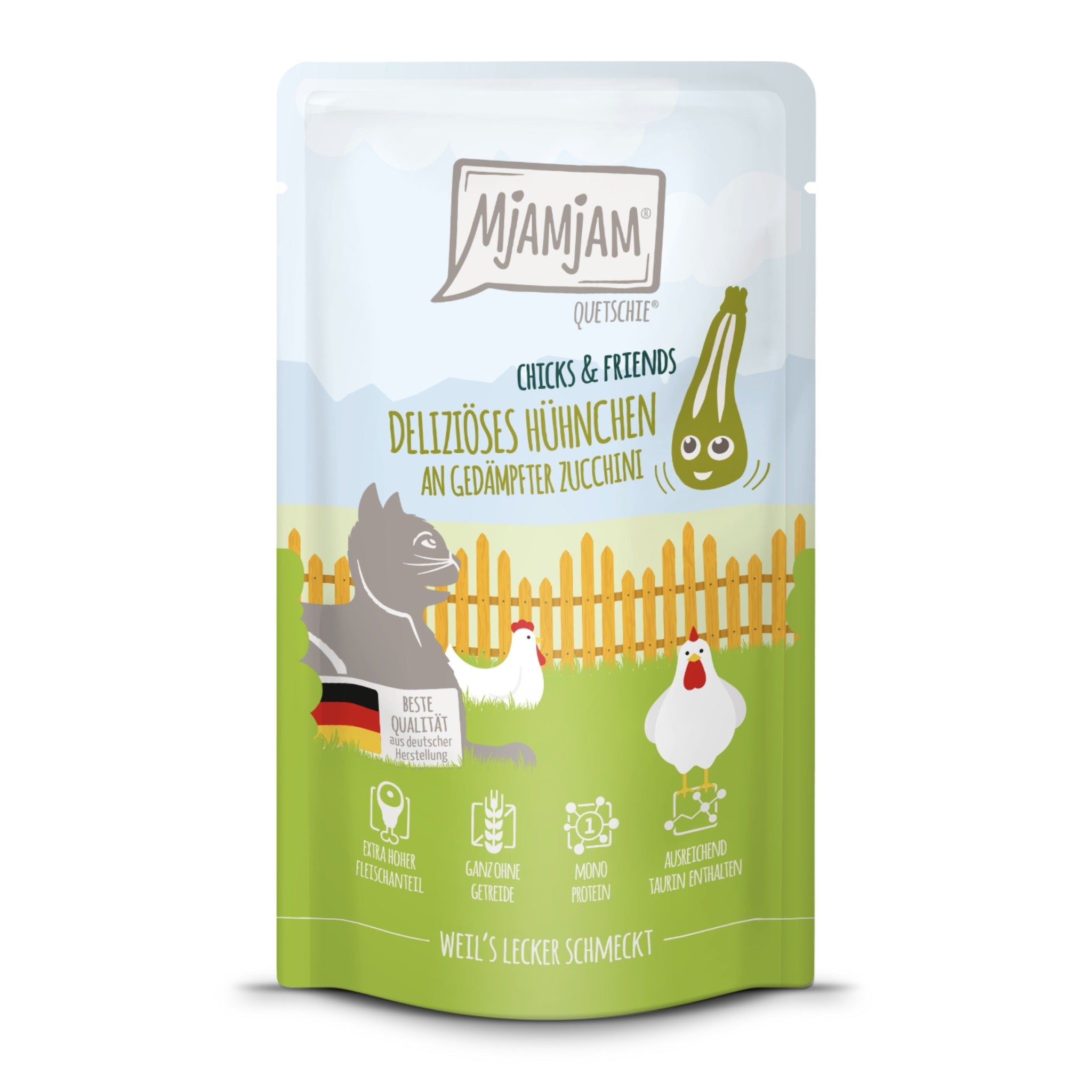 MjAMjAM Quetschie Hühnchen &amp; Zucchini - Katzen Nassfutter - Woofshack