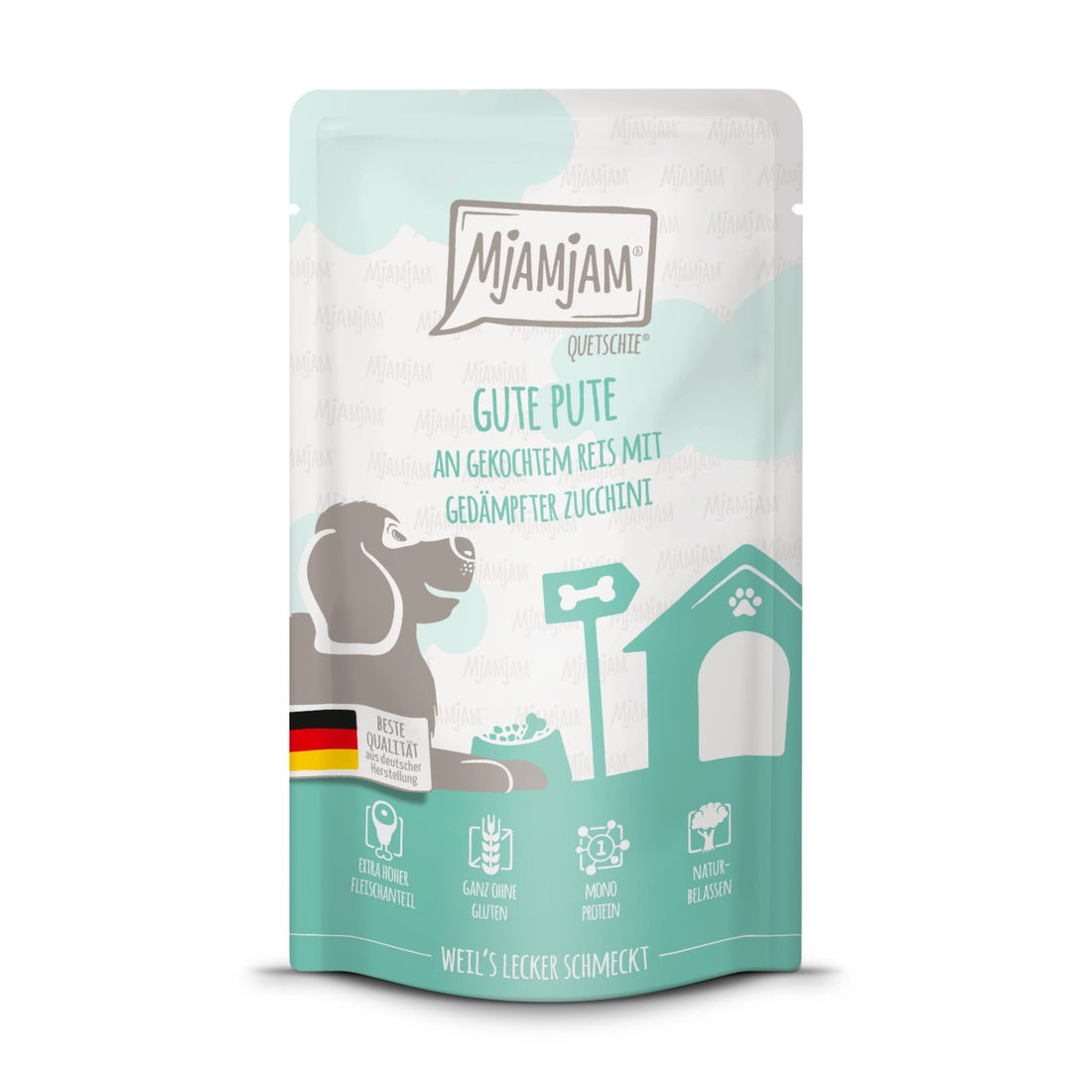 MjAMjAM Quetschie Pute, Reis &amp; Zucchini - Hunde Nassfutter - Woofshack