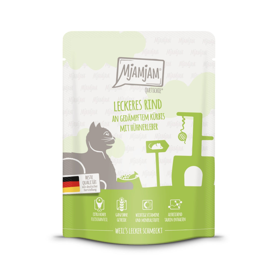 MjAMjAM Quetschie Rind &amp; Kürbis - Katzen Nassfutter - Woofshack