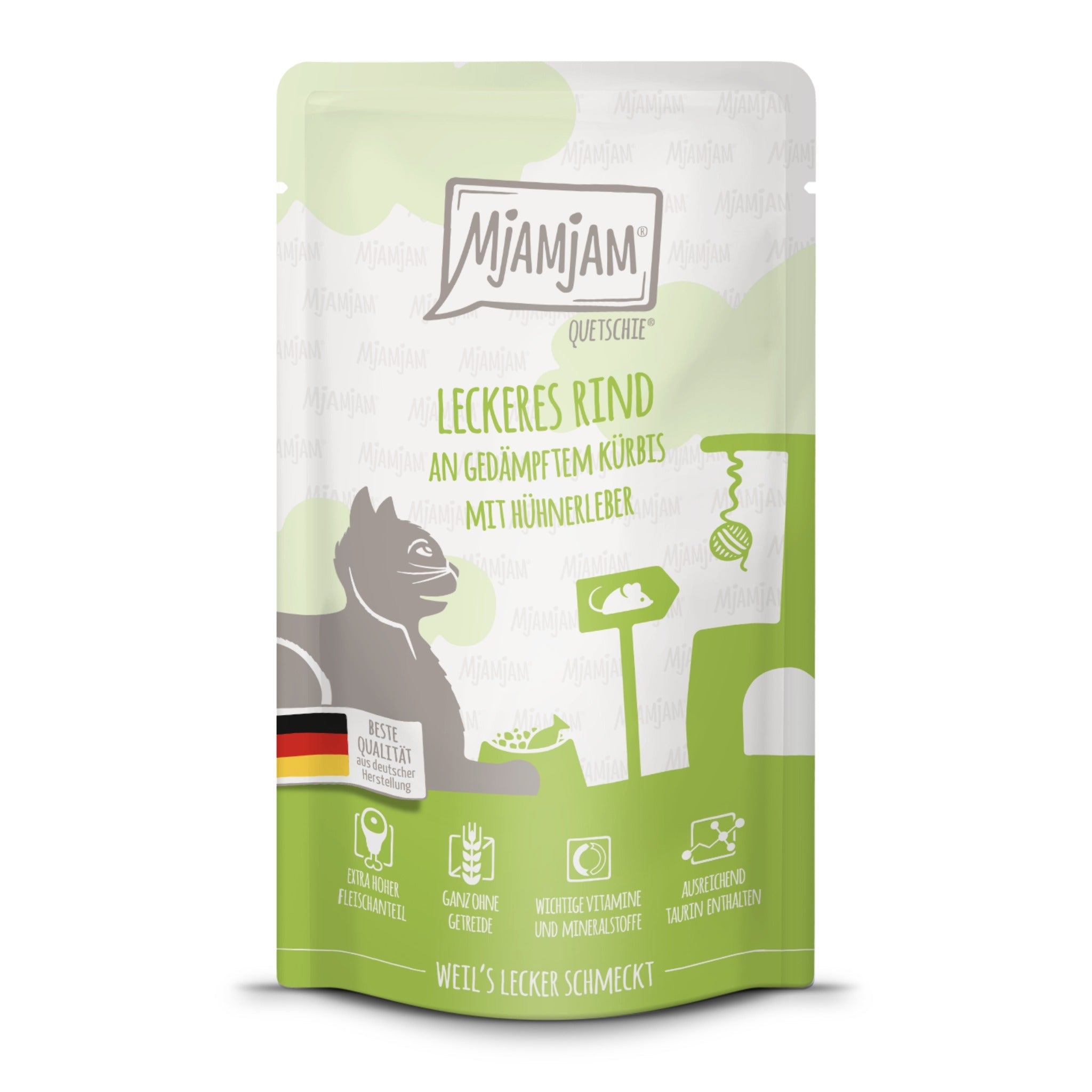 MjAMjAM Quetschie Rind &amp; Kürbis - Katzen Nassfutter - Woofshack