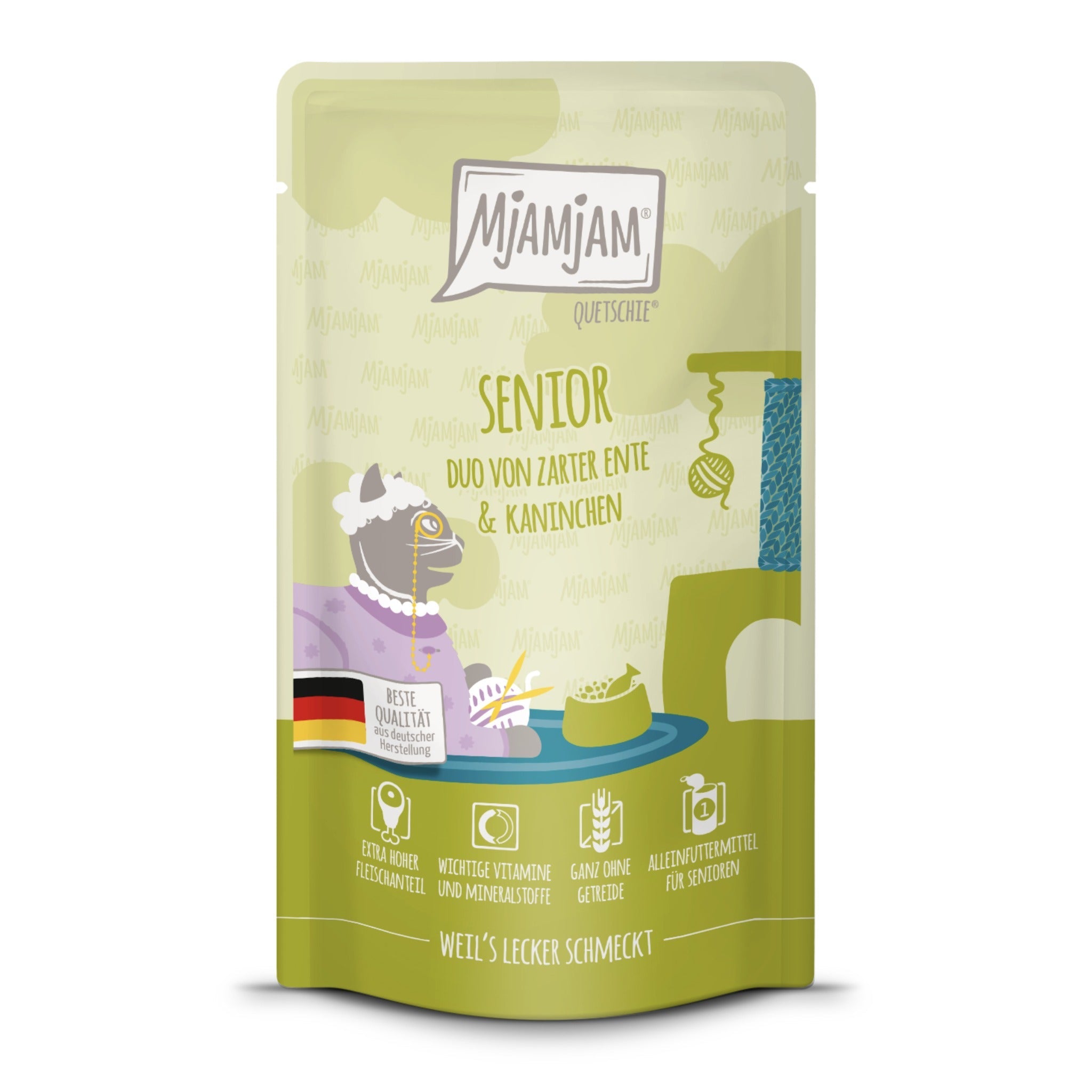 MjAMjAM Quetschie Senior Ente &amp; Kaninchen - Katzen Nassfutter - Woofshack