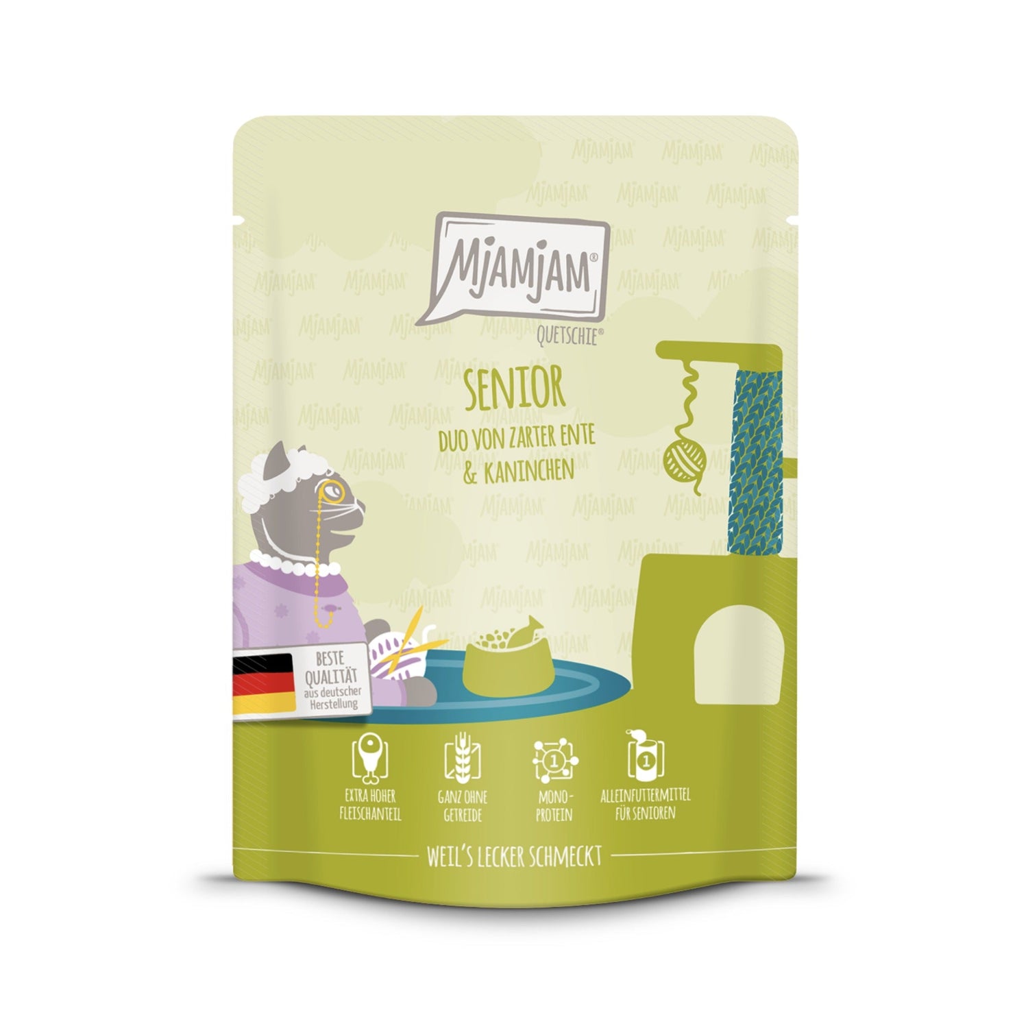 MjAMjAM Quetschie Senior Ente &amp; Kaninchen - Katzen Nassfutter - Woofshack