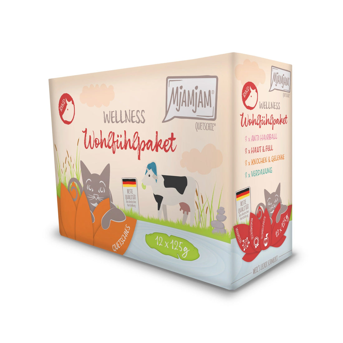 MjAMjAM Quetschie Wellness Wohlfühlpaket Rind - Katzen Nassfutter - Woofshack