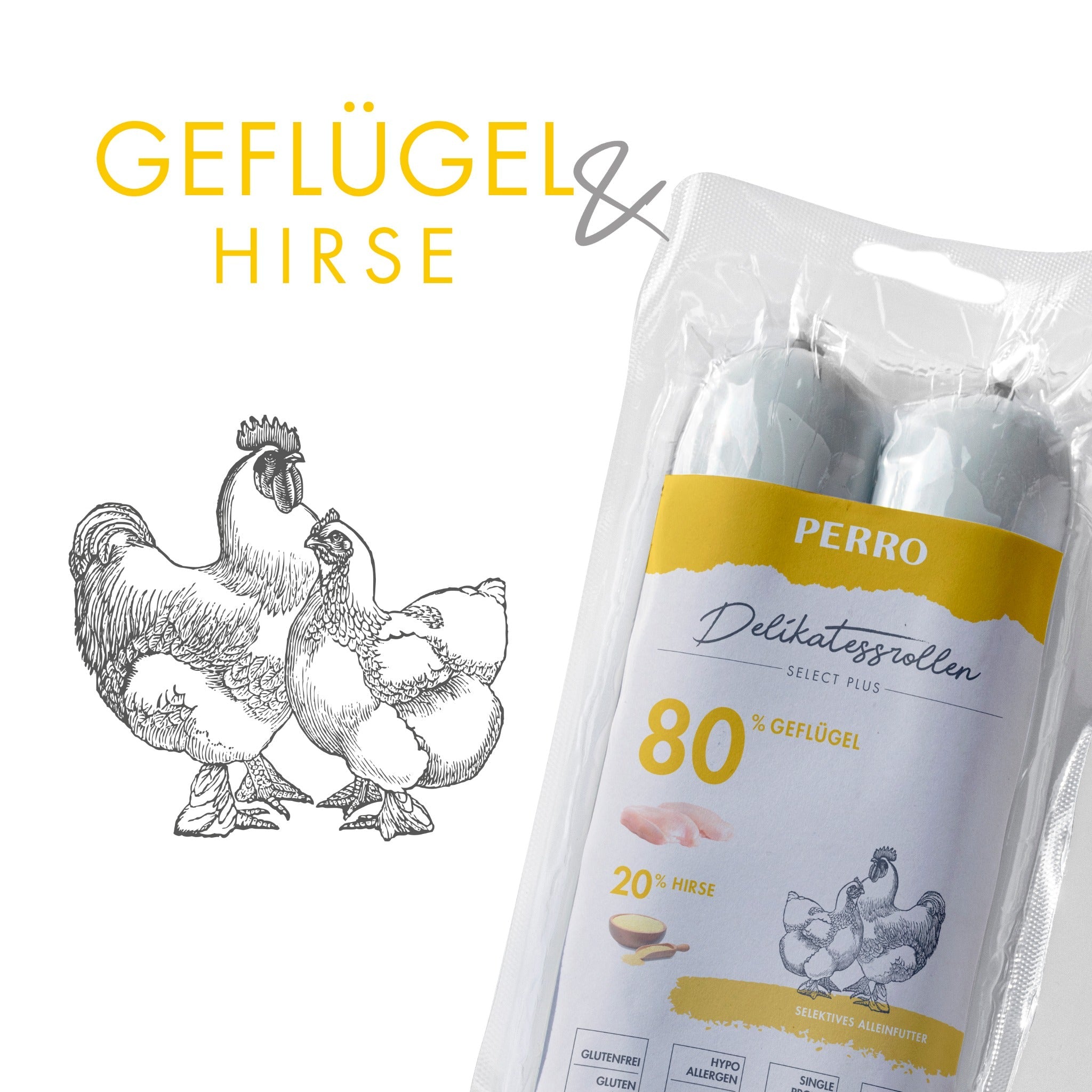 Perro Delikatessrolle No.2 Geflügel &amp; Hirse - Hundewurst - Woofshack