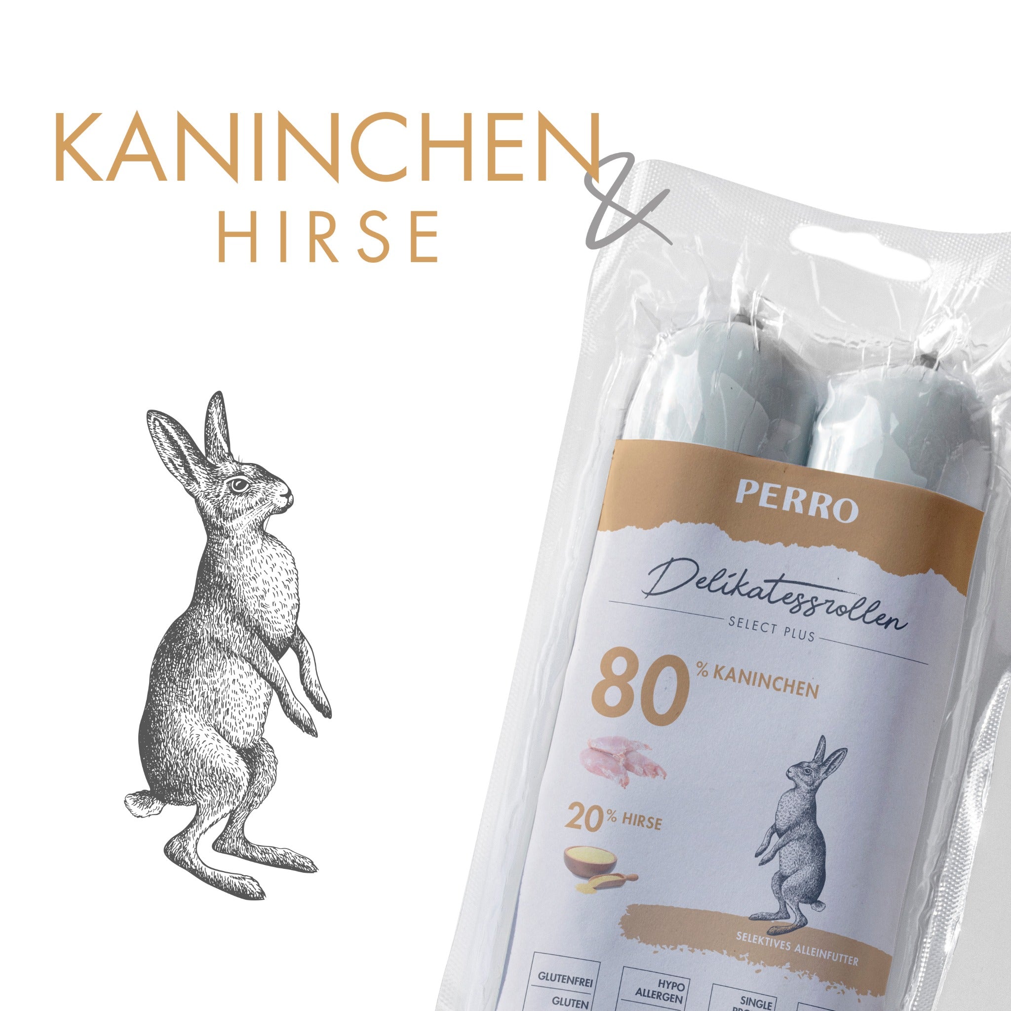 Perro Delikatessrolle No.2 Kaninchen &amp; Hirse - Hundewurst - Woofshack