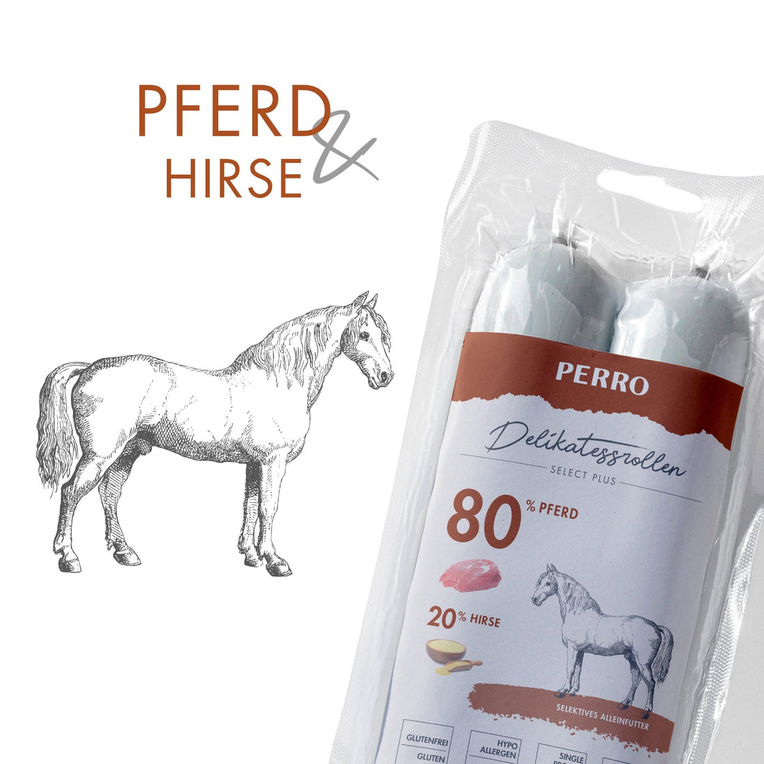 Perro Delikatessrolle No.2 Pferd &amp; Hirse - Hundewurst - Woofshack