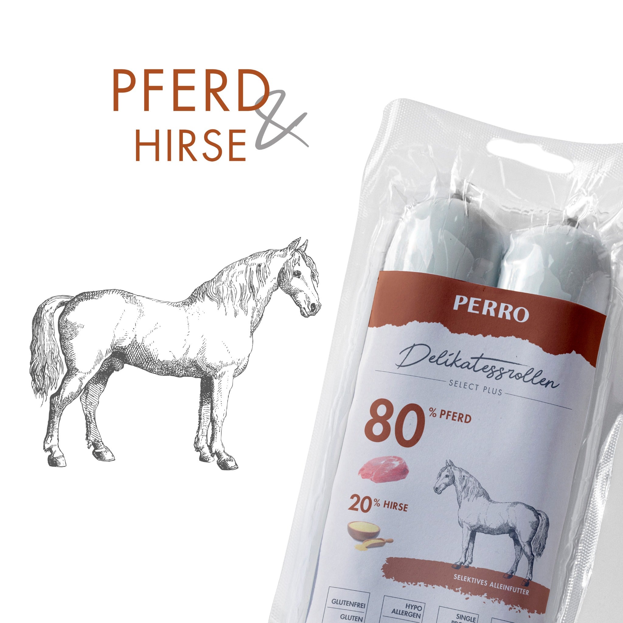 Perro Delikatessrolle No.2 Pferd &amp; Hirse - Hundewurst - Woofshack