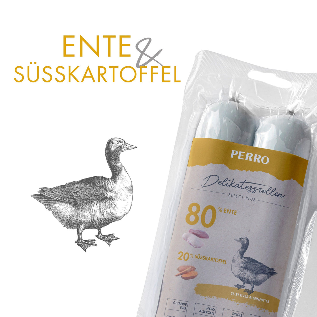 Perro Delikatessrolle No.3 Ente &amp; Süßkartoffel - Hundewurst - Woofshack