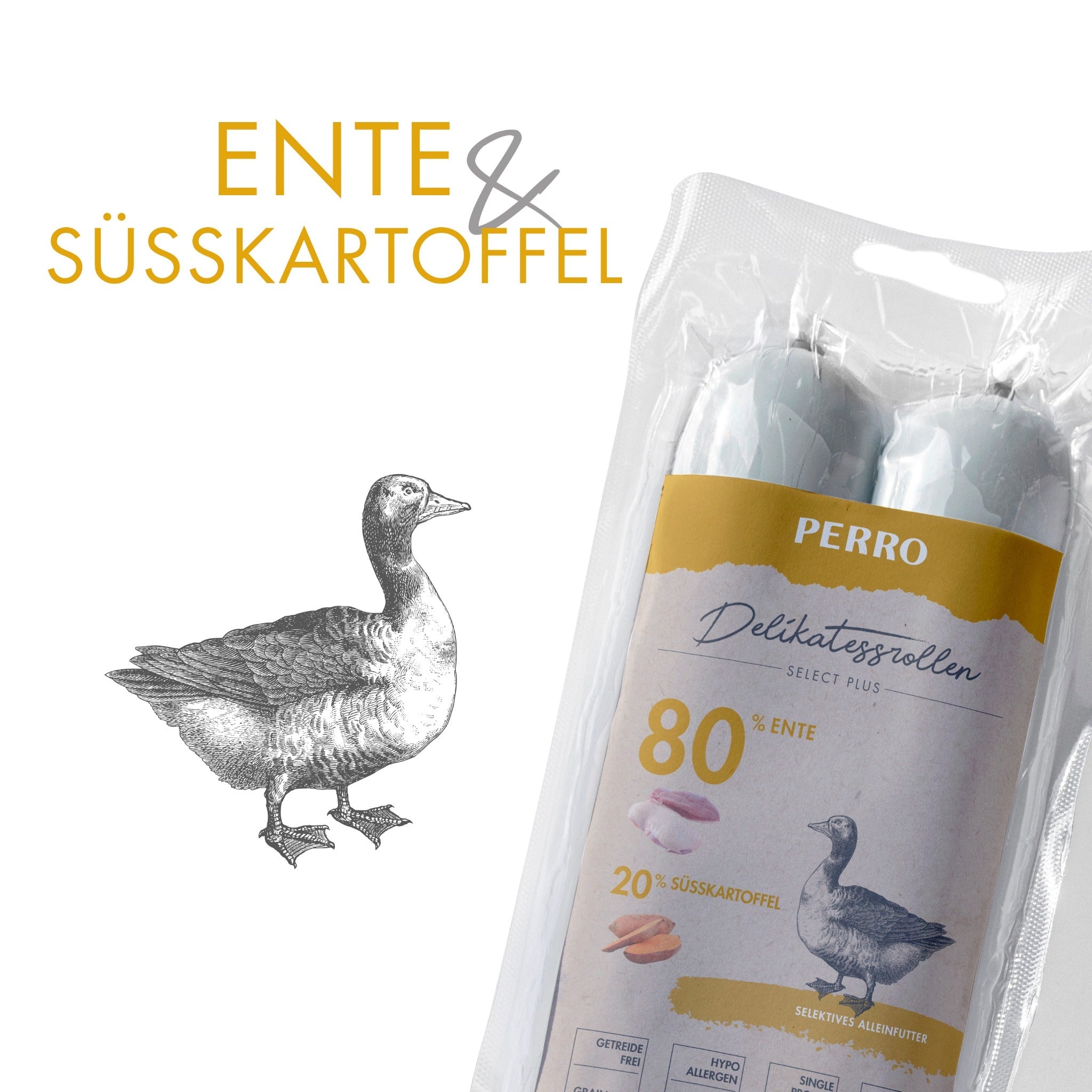 Perro Delikatessrolle No.3 Ente &amp; Süßkartoffel - Hundewurst - Woofshack