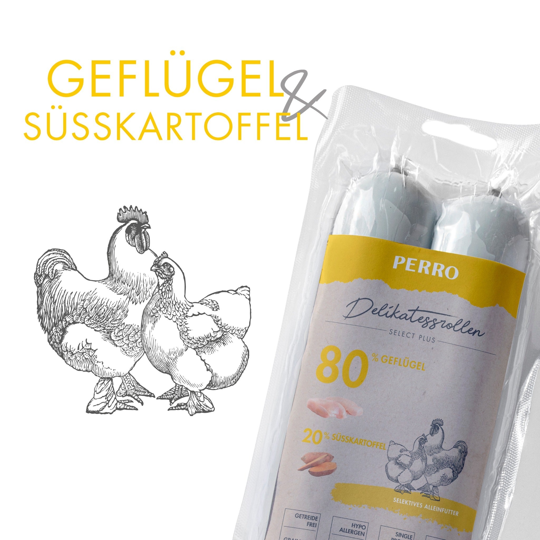 Perro Delikatessrolle No.3 Geflügel &amp; Süßkartoffel - Hundewurst - Woofshack