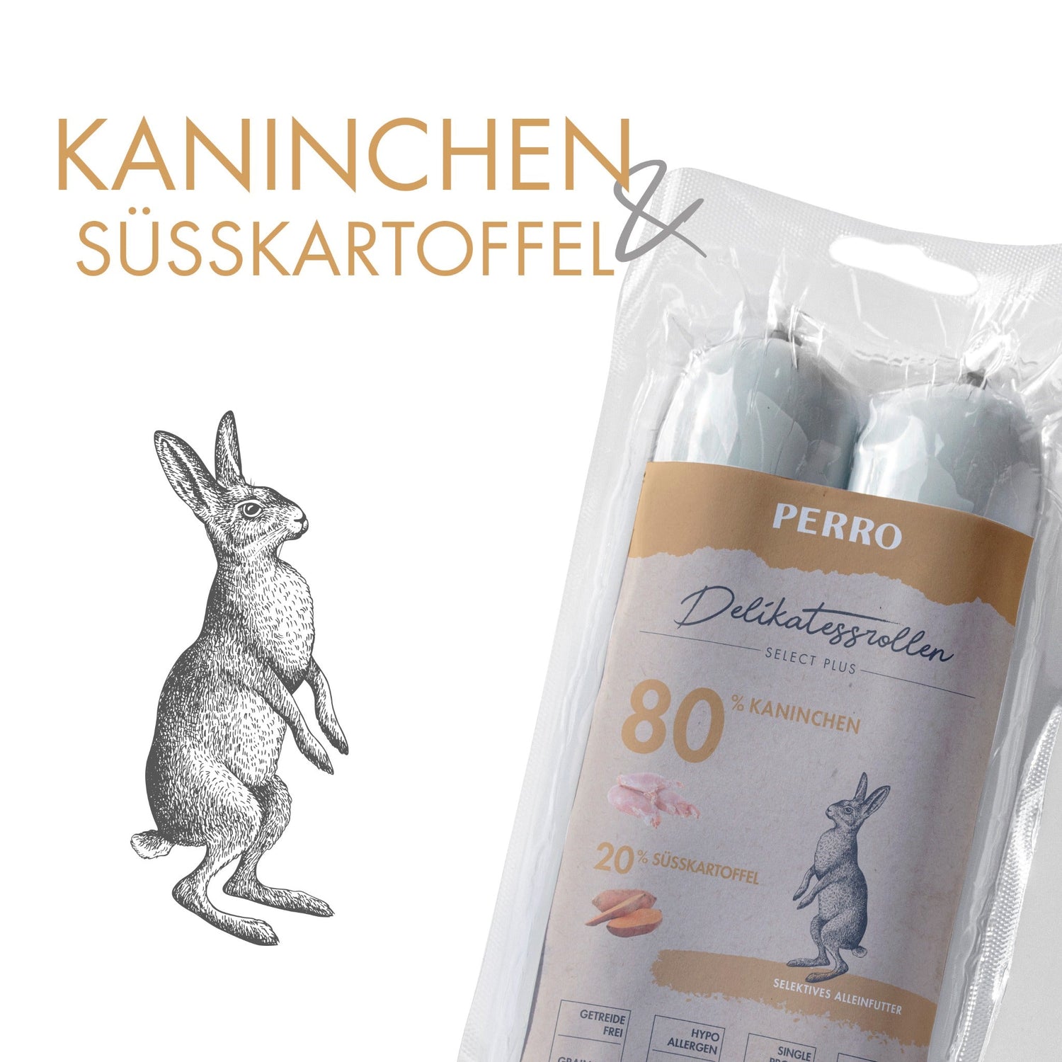 Perro Delikatessrolle No.3 Kaninchen &amp; Süßkartoffel - Hundewurst - Woofshack