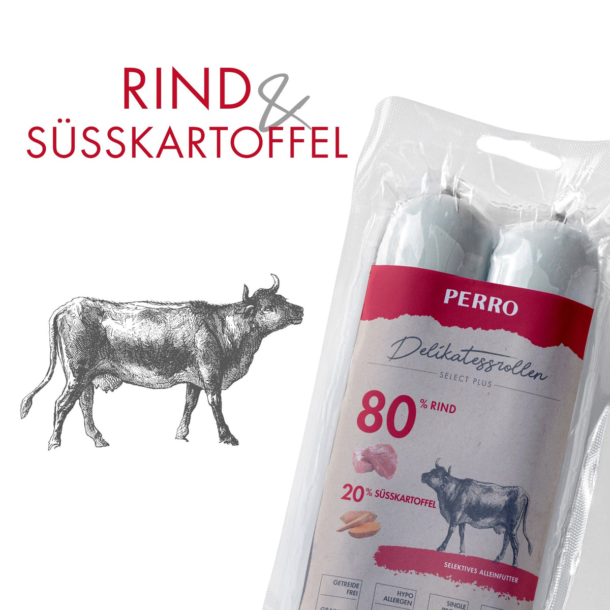 Perro Delikatessrolle No.3 Rind &amp; Süßkartoffel - Hundewurst - Woofshack