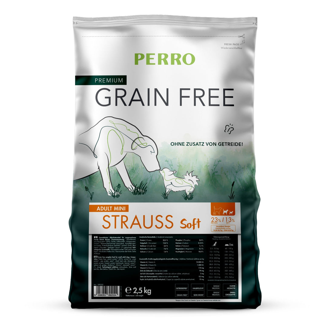 Perro Grain Free Adult Mini Strauß Soft - Hunde Trockenfutter - Woofshack