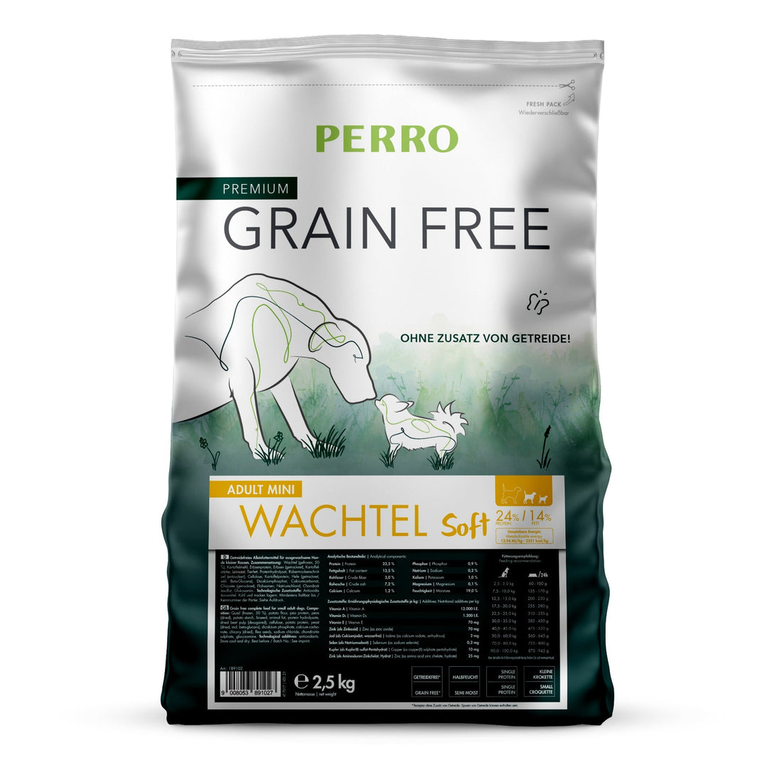 Perro Grain Free Adult Mini Wachtel Soft - Hunde Trockenfutter - Woofshack