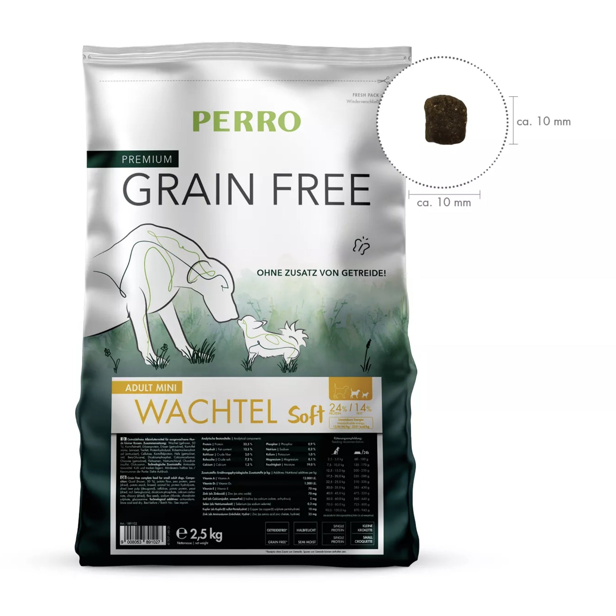 Perro Grain Free Adult Mini Wachtel Soft - Hunde Trockenfutter - Woofshack