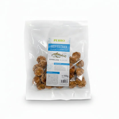 Perro Kabeljau Burger – 100% Fisch Kausnack für Hunde &amp; Katzen, natürlich getrocknet, knusprig &amp; proteinreich - Woofshack