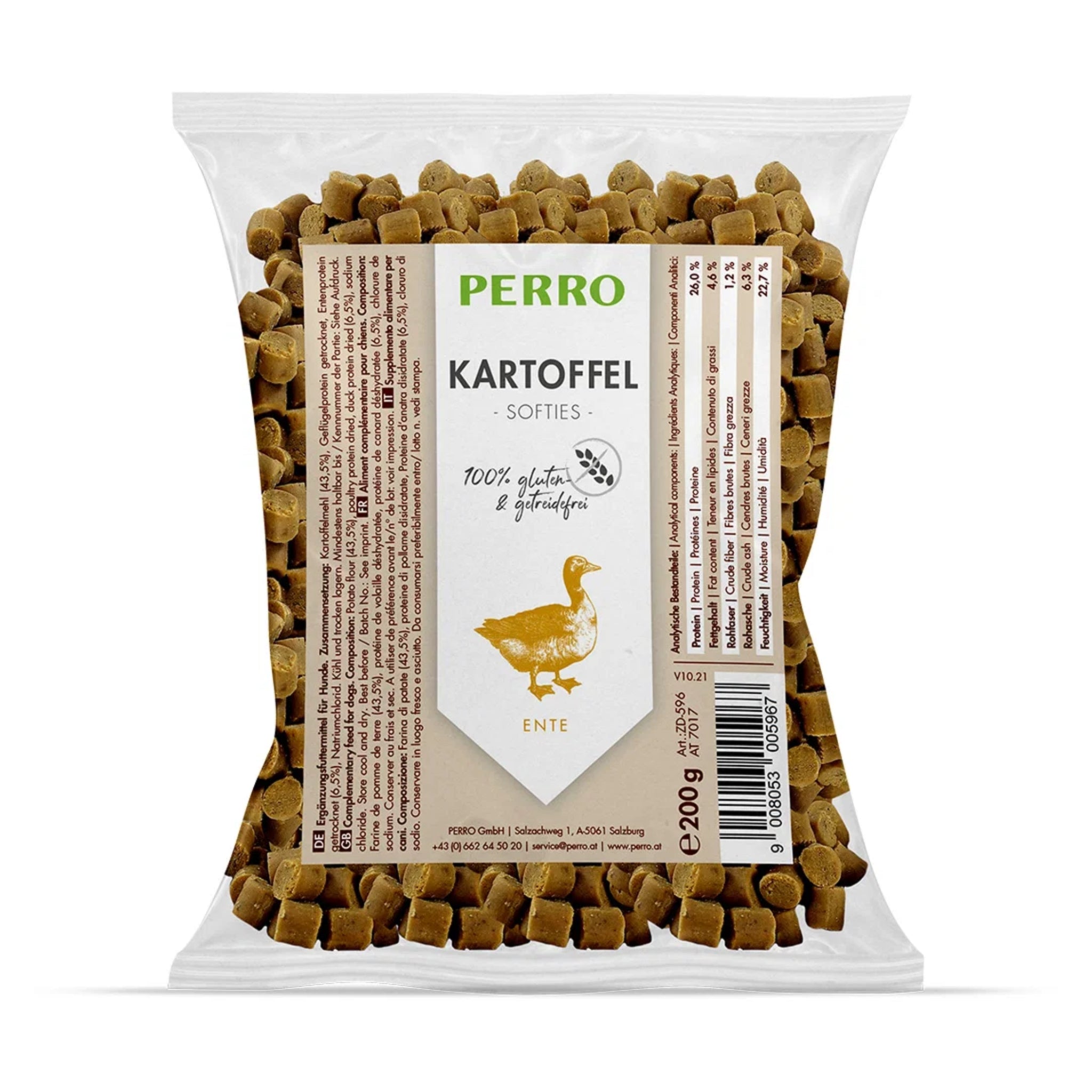 Perro Kartoffel Softies mit Ente – Weiche Trainingssnacks für Hunde, getreidefrei &amp; hypoallergen, ideal für sensible Vierbeiner jeden Alters
