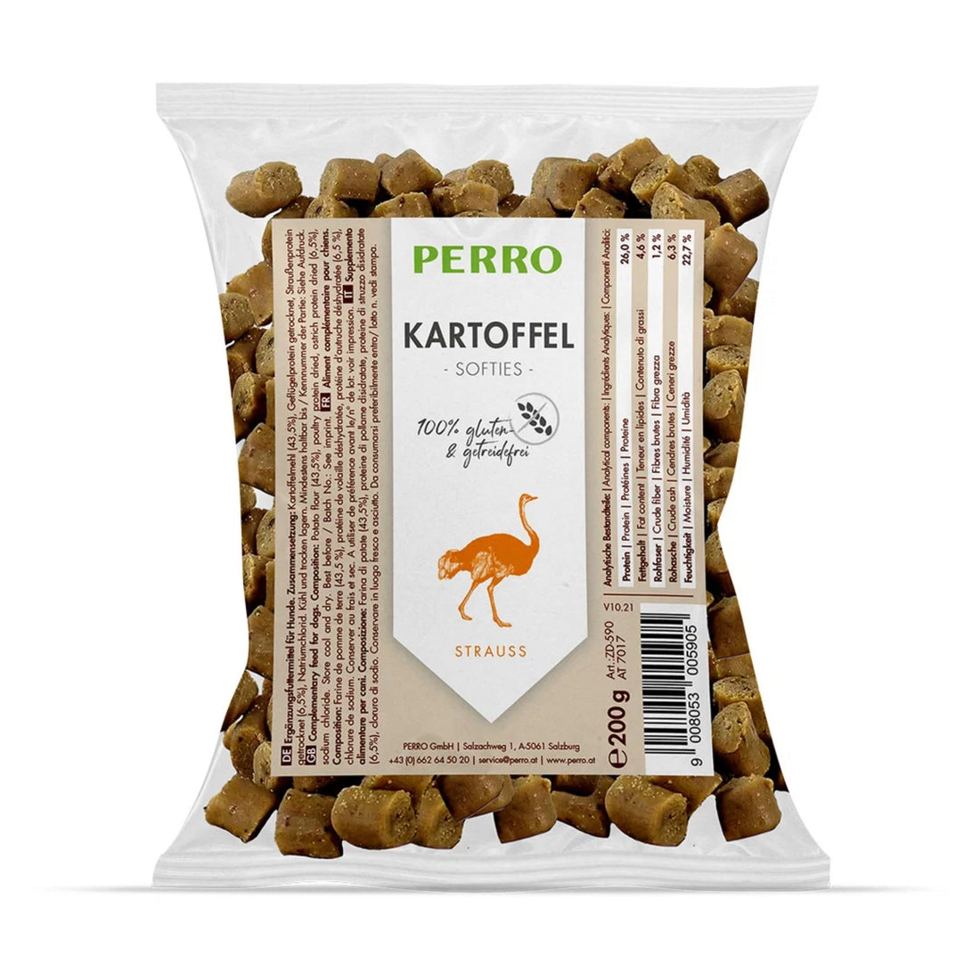 Perro Kartoffel Softies mit Strauß – Weiche Trainingsleckerlis für Hunde, Getreidefrei &amp; Glutenfrei, Hypoallergen, Für Welpen &amp; Senioren - Woofshack