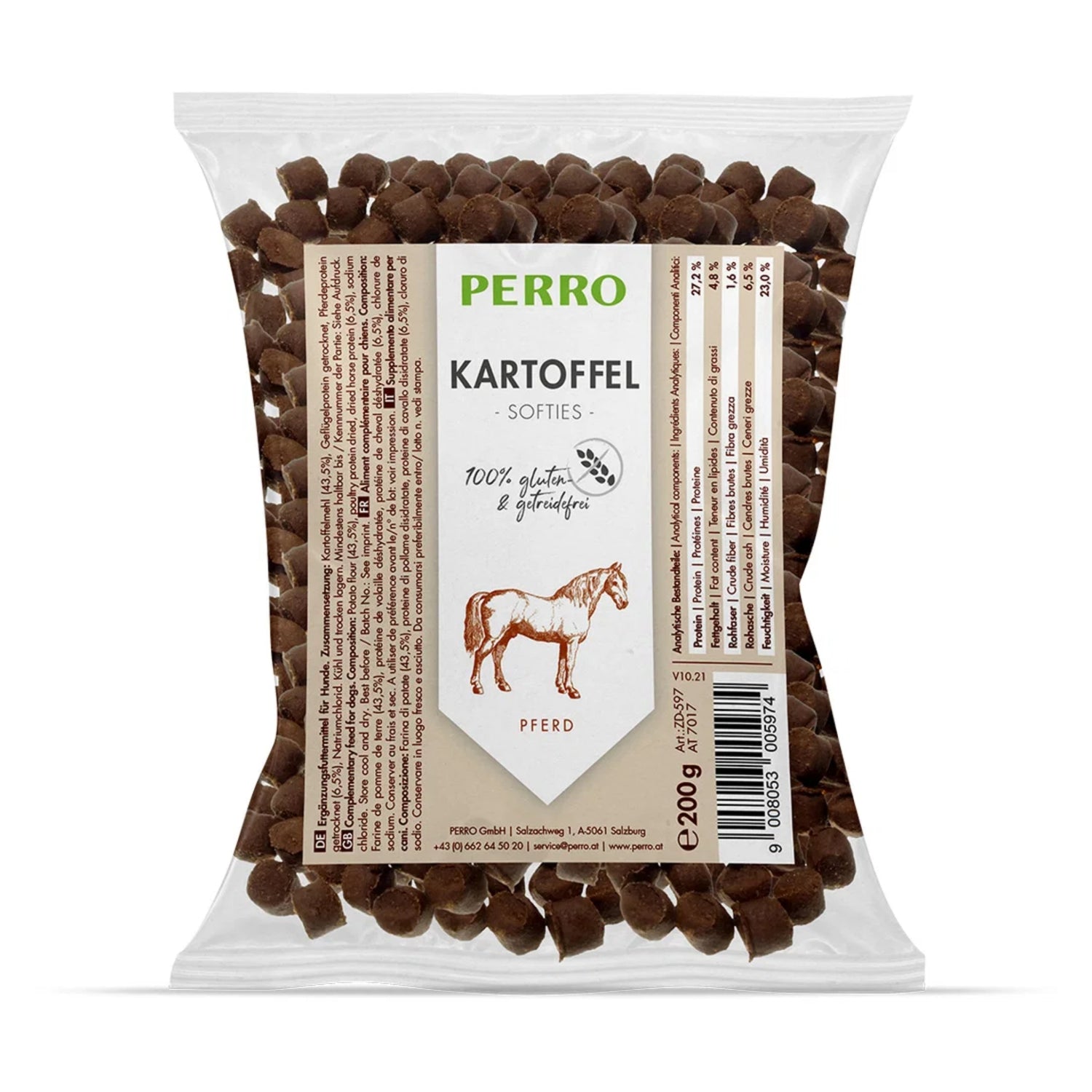 Perro Kartoffel Softies Pferd – Weiche, getreidefreie Trainingsleckerlis für sensible Hunde | Hypoallergen &amp; glutenfrei