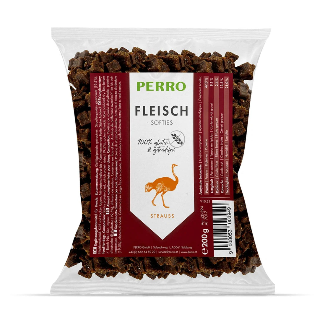 Perro Fleisch Softies Strauß – Weiche Trainingssnacks für Hunde, getreidefrei &amp; hypoallergen, ideal für sensible Vierbeiner