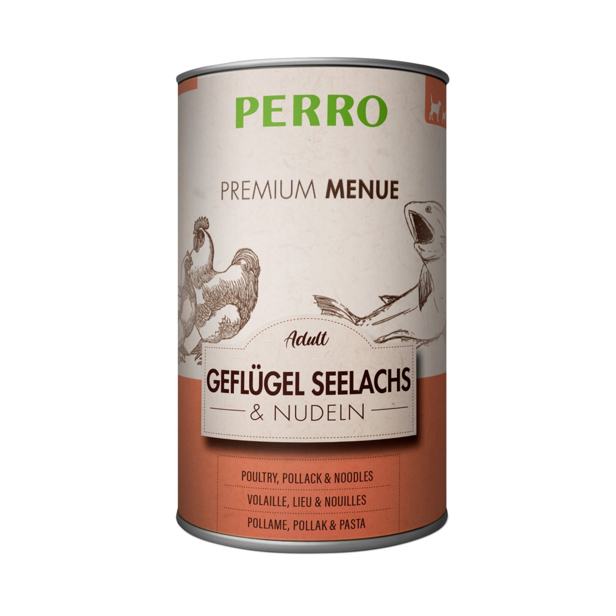 Perro Premium Menü Adult Geflügel, Seelachs &amp; Nudeln - Nassfutter - Woofshack