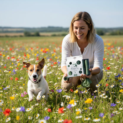 PoopyGo Hundekotbeutel biologisch abbaubar – Extra dick, reißfest &amp; auslaufsicher mit Lavendelduft für stressfreies Gassi gehen - Woofshack